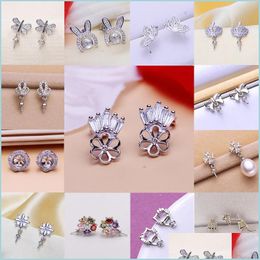 Jewellery Settings 925 Sier Pearl Earrings Setting Zircon Earring Eardr Mounting Earings Blank Diy Wedding Gift For Drop Delivery Dha8F