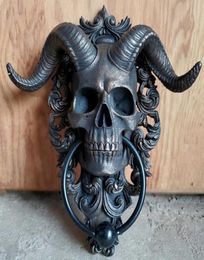 Skeleton Head Door Knocker Decor Resin Goatheaded Figure Hanger 3D Resin Punk Satan Skull Sheep Head Statue Wall Pendant Crafts 29835369