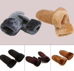 Five Fingers Gloves Women Warm Real Sheepskin Mittens Fur Wrist Trim Ladies Fashion Matte PU Leather Winter Soft Glove17277289