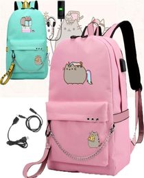 IMIDO Cute Fat Cat Backpacks for Girls Back to School Shoulders Backpack Usb Charging Canvas Travel Bag Teenagers Laptop Bags LJ204218325