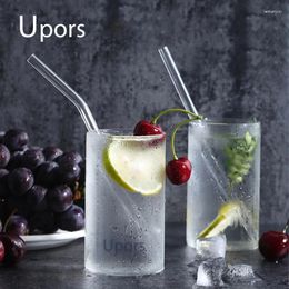 Drinking Straws UPORS 200Pcs/Set Glass Straw 20cm 8mm Reusable Smoothie Clear Straight