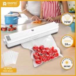 Machine Rospec 220V Electric Vacuum Sealer Packaging Machine For Home Kitchen Including 12pcs Food Saver Bags Commercial Vacuum Food Sea