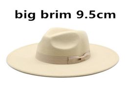 95cm Large Brim Wool Felt Fedora Hats With Bow Belts Women Men Big Simple Classic Jazz Caps Solid Color Formal Dress Church Cap2834108