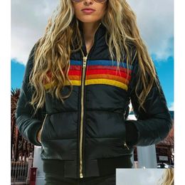 Women'S Leather & Faux Parkas 2023 Womens Casual Winter Coat National Warm Woman Plover Cotton Clothes Sports For Couples Rainbow Prin Dh9T6