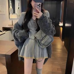 Work Dresses Knitted Sweater Suit Woman Solid Casual Tops Elegant Slim Mini Skirt Party Korea Fashion 2 Piece Set 2024 Autumn