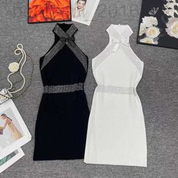 Basic & Casual Dresses designer 2024 summer new niche temperament design heavy industry hot diamond cross hanging neck bottom suspender vest dress P36Z