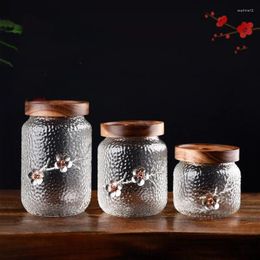 Storage Bottles Sealed Hammer Glass Jar Retro Food Acacia Wooden Lid Tea Caddy Decoration Kitchen Tank Grain Container