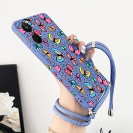Charm Butterfly Crossbody Lanyard Silicone Phone Case For OPPO Realme 10 9 9i 8 8i 7i 6 Pro Plus C35 C30 C31 C25 C25S C20 Cover