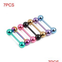 Tongue Rings 7Pcs Plated Stainless Steel Mixed Colours Tounge Rings Piercing Body Jewellery Drop Delivery Dhcre