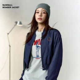 Women's Jackets Maden Women Dark Blue Denim Jacket High Waist Baseball Bomber Classic Pilot Slim Short Work Coats Cowboy Version