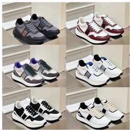 2024 top Luxury Multi material patchwork of cowhide with contrasting colors men's thick soled lace up black sports fashionable and versatile casual shoes