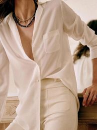 Women's Blouses Women Shirt Vintage Suit Collar Small Button Long Sleeve White Silk