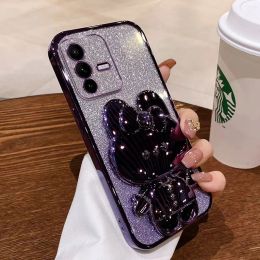 V23 Rabbit Holder Case,Glitter Bracket Cover For Vivo V23 V27 Pro V23E V27E V20 SE V21 V25 V25E Phone Case V23 Plating Soft Capa