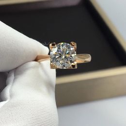 18K Rose Gold Plated Original Brilliant Cut 12 ct Diamond Test Past D Colour Cow Head Ring Luxury Gemstone Jewelry240412