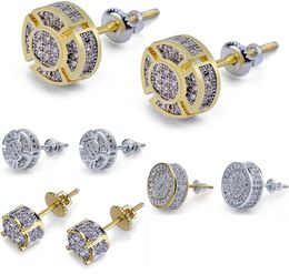 3 Styles Iced out CZ Premium Diamond Cluster Zirconia Round Screw Back Stud Earrings for Men Hip Hop Jewelry9775813