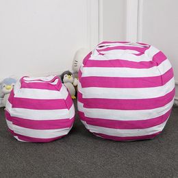 Stuffable Animal Toys Storage Bean Bag, Large Capacity, Stripe Round Storage Bags, Kids Plush Toy Organiser