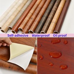 90CM Wood Grain Door Stickers Home Decor Furniture Waterproof Vinyl Wall Sticker Self Adhesive Kitchen Cabinet PVC Wallpaper