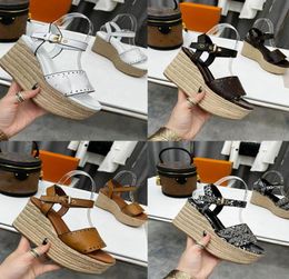 Starboard Wedge Sandal Women Designer Sandals High heel Espadrilles Natural Perforated Sandal Calf Leather Lady Slides Outdoor Sho3584736