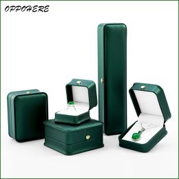 Dark Green Leather Jewelry Organizer Proposal Wedding Ring Box Pendant Bracelet Necklace Storage Case Gift Packaging Display Box