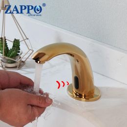 Bathroom Sink Faucets ZAPPO Basin Faucet Golden Plated Automatic Hands Touchless Sensor Brass Cold Water Taps