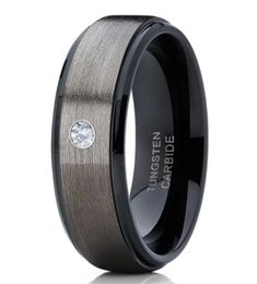 Men039s 8mm Silver Brushed Black edge Tungsten Carbide Ring Diamond wedding band Jewellery for Men US Size 6139475812