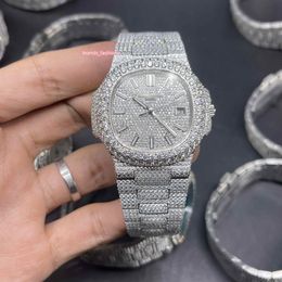 Popular Men's Iced Diamonds Watches Big Diamond Bezel Watch Silver Diamond Face Full Diamond Strap Automatic Mechanical Wrist248O