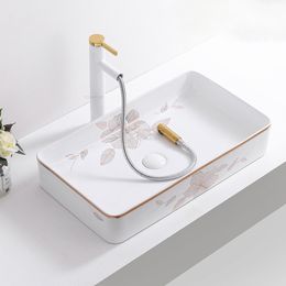 Nordic Ceramic Bathroom Sinks Countertop Basin Home Bathroom Washbasin Creative Art Basin Square Gold Balcony Hotel Washing Sink