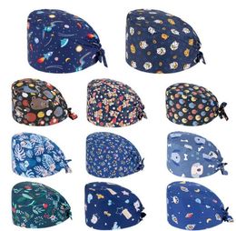 Print Scrub Cotton Nurse Hat Floral Bouffant Sanitary Cap with Sweatband Cartoon Printing Nursing Confortable Colorful Caps5616415