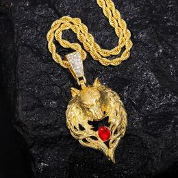 Pendant Necklaces Iced Out Ruby Wolf Necklace With 11mm Miami Chain Vintage Animal Charm Choker Jewellery Men Women