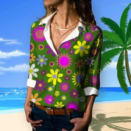Women's Blouses 2024 Flower Printed Ladies Casual Long Sleeve Shirt Elegant Laple Button Up Female Tops Spring Summer