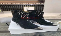 Original Box Genuine Suede Leather Black Isabel Paris Runway Catwalk Marant Ankle Boots Women Designer Shoes Lamsy Rare Boots9305209