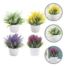 Decorative Flowers 4Pcs Artificial Bonsai Decor Faux Potted Lavender Ornament