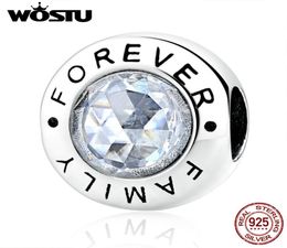 High Quality 925 Sterling Silver Family Forever Charm Beads Clear CZ Fit Original Charm Bracelet Authentic Jewellery Gift3246101