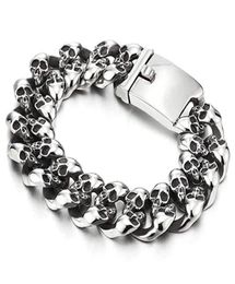 Punk Rock Mens Skull Bracelets Bangles Hiphop Stainless Steel 15MM 19MM Heavy Ghost Biker Curb cuban Chain Bracelet Men Jewelry283525064