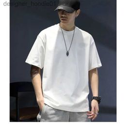 Men's Hoodies Sweatshirts Heavy duty pure cotton short sleeved mens T-shirt round neck loose fitting pure white bottom shirt new 2024 summer top C240412