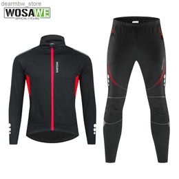 Cycling Jersey Sets WOSAWE Winter Mens Cycling Outfit Fece Warm MTB Jacket Rctive Cycling Sportwear Jerseys Pant Suit Thermal Sportwear L48