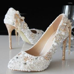 Dress Shoes 2024 Crystal Pumps Wedding Bride Pearl Rhine-drill Sticky Drill White Pointed Fair High Heels