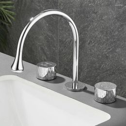 Bathroom Sink Faucets Basin Deck Mounted Double Handle Faucet Black Mixer Cold Shower Room 3 Hole Tub Tap