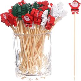 Forks Christmas Fruit Sticks Disposable Bamboo Snowflake Tree Elk Santa Claus Snowman XMAS Ornament