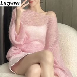 Lazy Style Full Sleeves Pullovers Women Korean Fashion Loose Soft Thin Knitted Sweaters Hollow Out See Through Jumpers Tops 240412