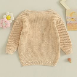 VISgogo 0-24M Baby Girl Sweater Autumn Winter Clothes Flower Letter Pattern Long Sleeve Round Neck Knitwear Pullover