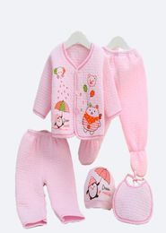 Newborn Cartoon Suits 14 Design Infant Baby Thick Thermal Underwear Kids Clothes Girls Cotton Outfits Boys 5 Pieces Suits 0602297804652