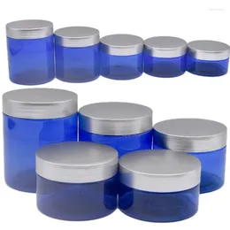Storage Bottles Empty Packaging Blue Clear Plastic Jar Bottle Silver Lid With White Pad 100G 120G 150G 200G 250G Refillable Container