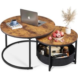 WLIVE Coffee Table Set of 2,32in Round Nesting Table for Living Room,Small Circle Table with Storage for Small Space,Metal Frame