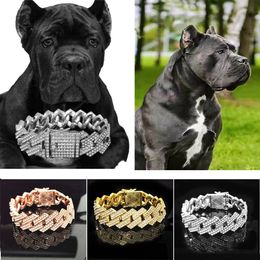 Dog Collars Chain Harness Luxury Metal With Water Diamond 20mm Width German Shepherd Big Dogs Chains Accessories Pet Collar Items LT913