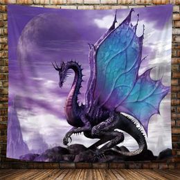 Tapestries Trippy Purple Dragon Tapestry Gothic Moon Anime Hippie Art Medieval Fantasy Wall Hanging