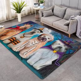Halloween Carpet Funny Pets Pugs Bulldog 3D Print Doormat Rugs for Home Bath Living Room Sofa Non-Slip Area Rug Festival Gifts