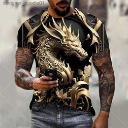 Men's Hoodies Sweatshirts Mens dragon T-shirt fashionable 3D printed T-shirt animal pattern short sleeved super street style T-shirt summer casual mens top C240412