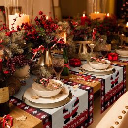 Christmas Linen Napkin Santa Claus Snow Table Runner Suitable For Family Dinner, Party Kitchen Restaurant 33*180cm Table Runner