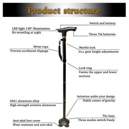 Collapsible Telescopic Folding Elder Cane LED Walking Trusty Sticks Elder Crutches for Mother The Elder Fathers Outdoor Climbing